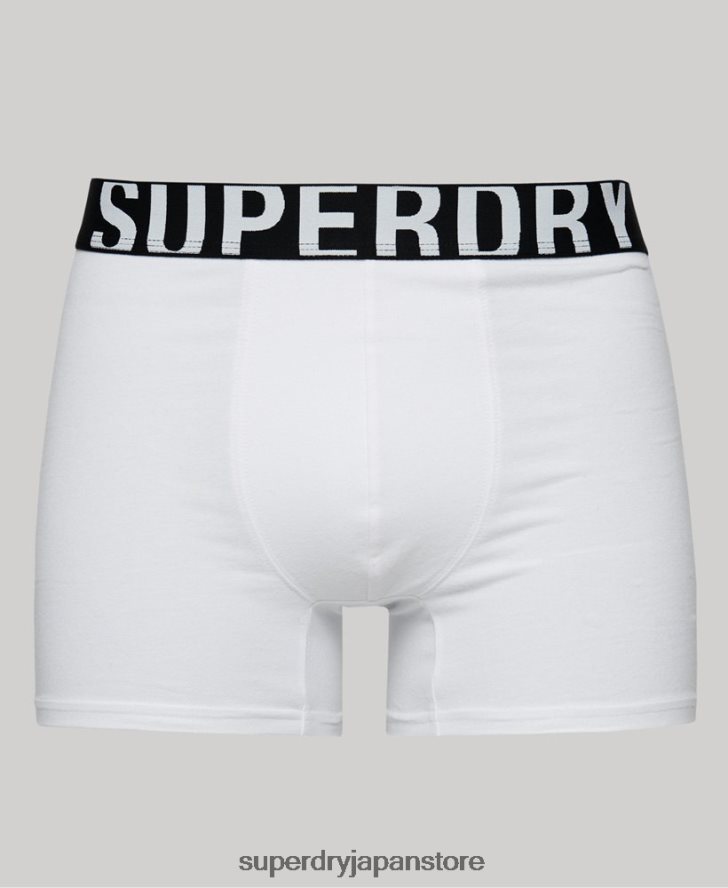 オーガニックコットンボクサー デュアルロゴ ダブルパック 男性 Superdry 衣類 黒 2J62PZ1770