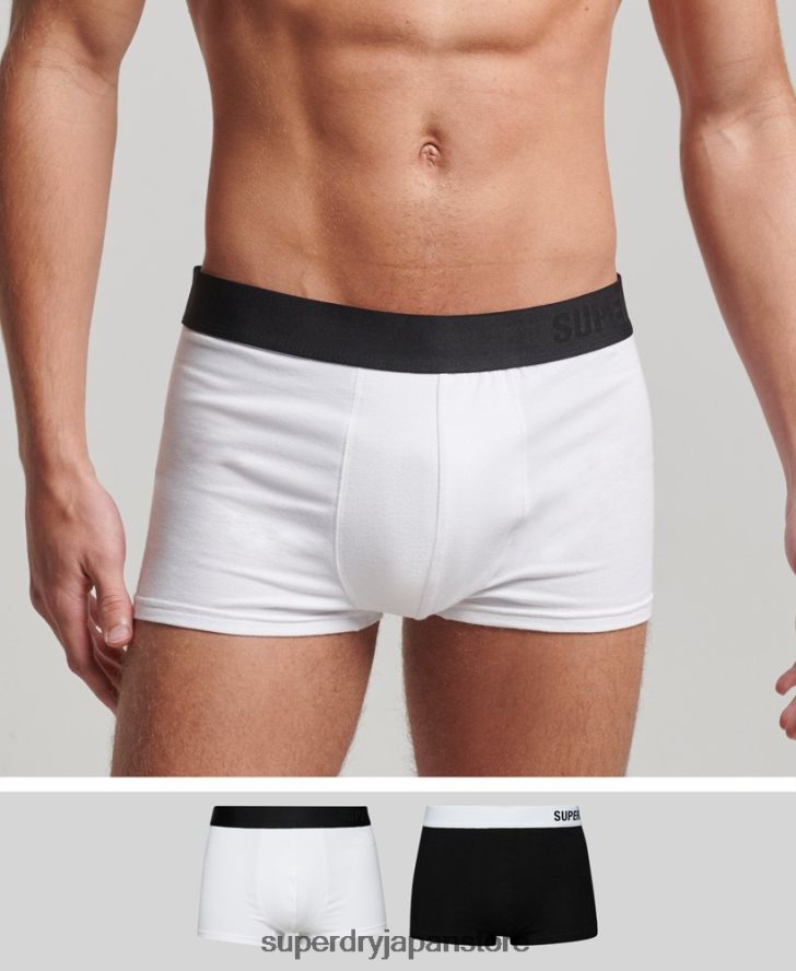 オーガニックコットントランクオフセットダブルパック 男性 Superdry 衣類 黒 2J62PZ1776