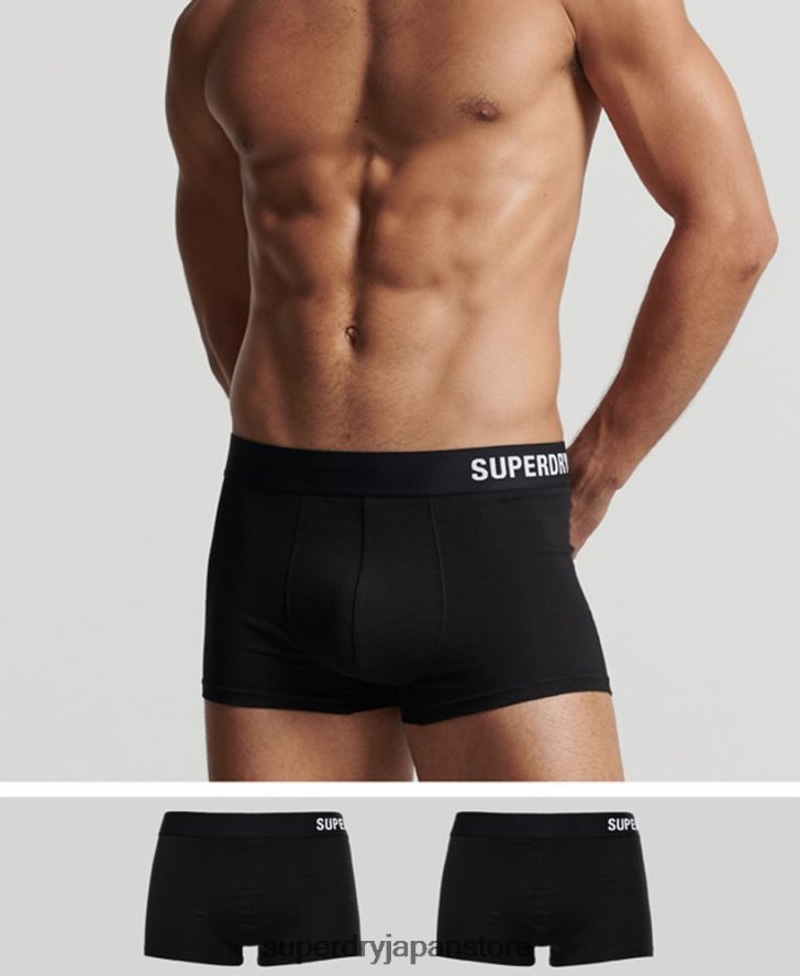 オーガニックコットントランクオフセットダブルパック 男性 Superdry 衣類 黒 2J62PZ1777