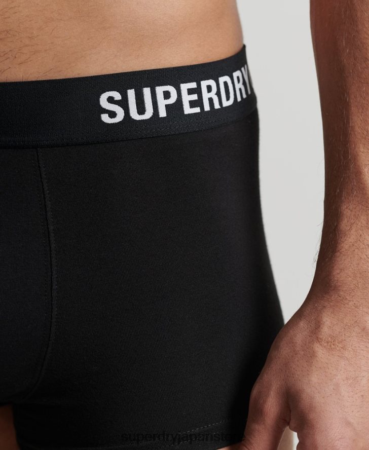 オーガニックコットントランクオフセットダブルパック 男性 Superdry 衣類 黒 2J62PZ1777