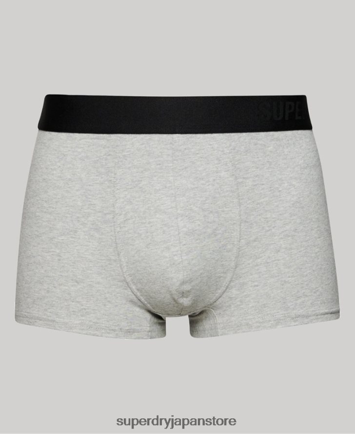 オーガニックコットントランクオフセットダブルパック 男性 Superdry 衣類 濃い灰色 2J62PZ1778