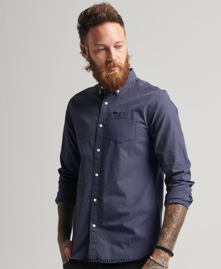 コットンマイクロチェックシャツ 男性 Superdry 衣類 海軍 2J62PZ178