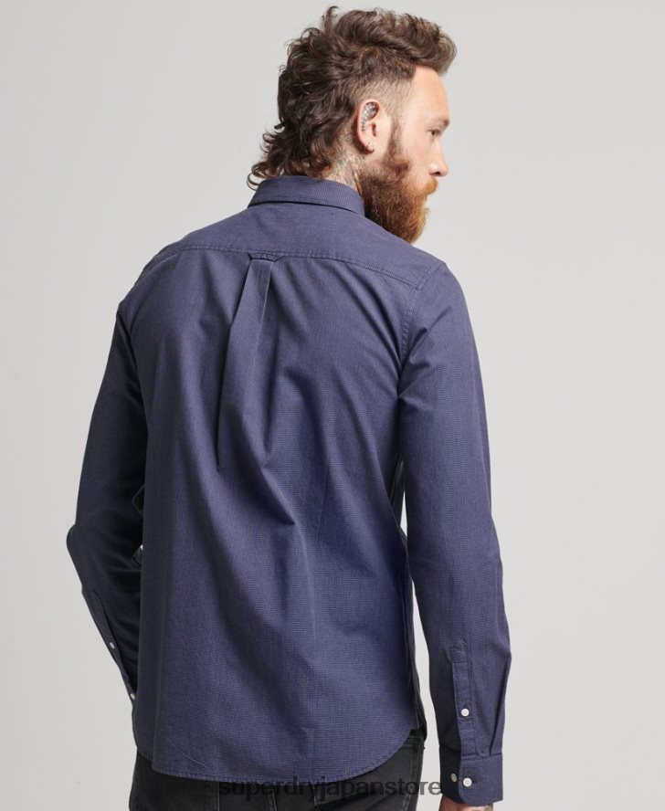 コットンマイクロチェックシャツ 男性 Superdry 衣類 海軍 2J62PZ178