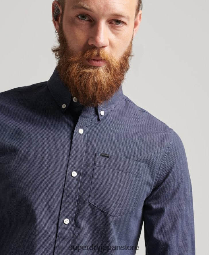 コットンマイクロチェックシャツ 男性 Superdry 衣類 海軍 2J62PZ178