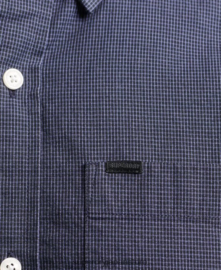 コットンマイクロチェックシャツ 男性 Superdry 衣類 海軍 2J62PZ178