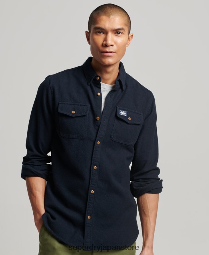 オーガニックコットン トレイルズマン フランネルシャツ 男性 Superdry 衣類 海軍 2J62PZ179
