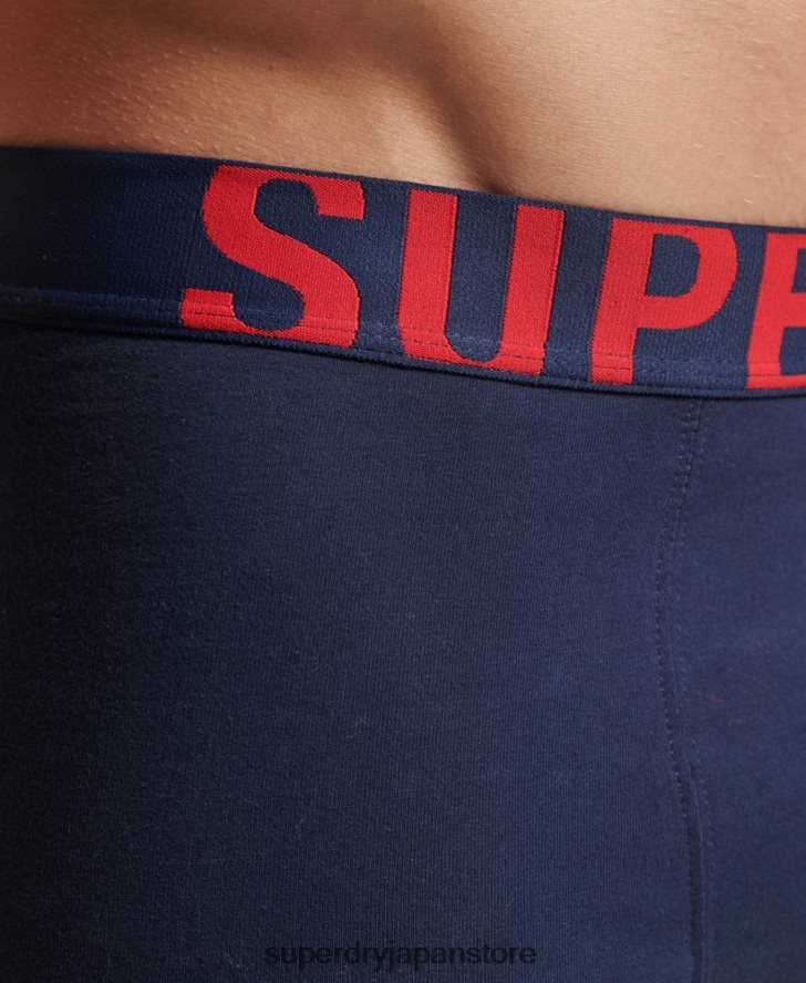 オーガニックコットンボクサー デュアルロゴ ダブルパック 男性 Superdry 衣類 海軍 2J62PZ1794