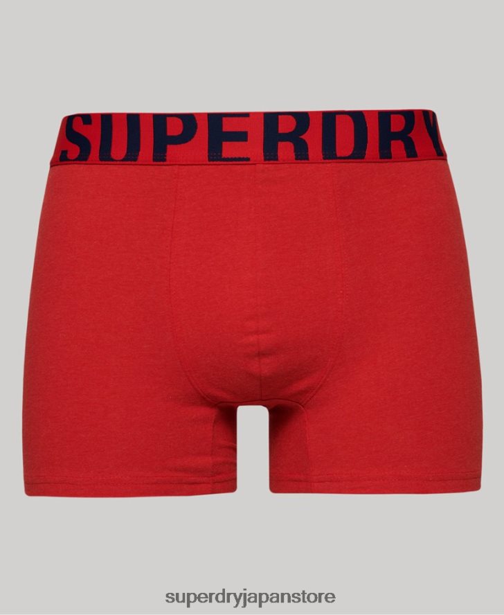 オーガニックコットンボクサー デュアルロゴ ダブルパック 男性 Superdry 衣類 海軍 2J62PZ1794