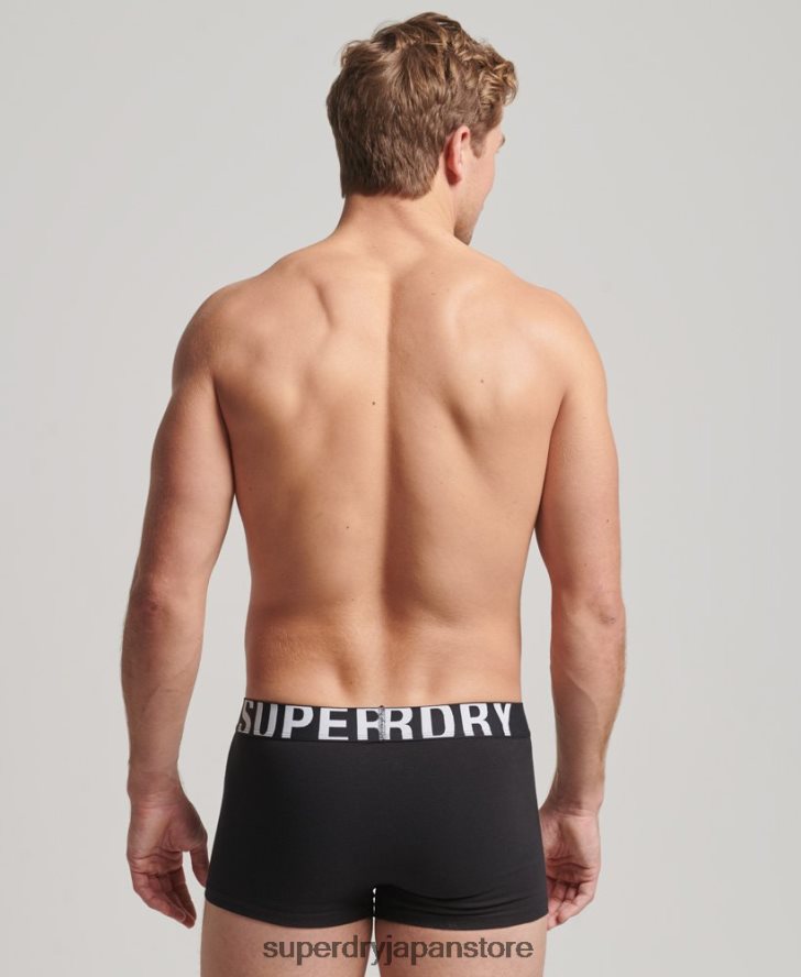 オーガニックコットン トランクロゴ ダブルパック 男性 Superdry 衣類 黒 2J62PZ1795