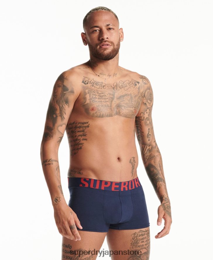 オーガニックコットン トランクロゴ ダブルパック 男性 Superdry 衣類 海軍 2J62PZ1797