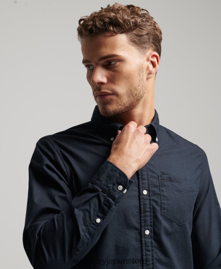 ウォッシュドオックスフォードシャツ 男性 Superdry 衣類 海軍 2J62PZ181