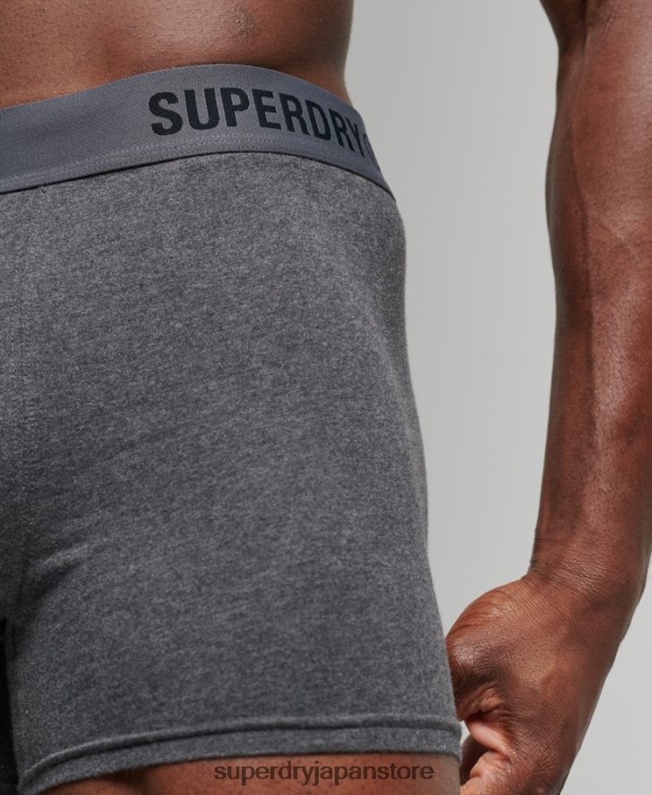 オーガニックコットン オフセットボクサー ダブルパック 男性 Superdry 衣類 黒 2J62PZ1824