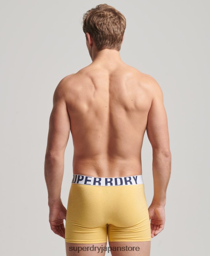 オーガニックコットンボクサー デュアルロゴ ダブルパック 男性 Superdry 衣類 青 2J62PZ1835