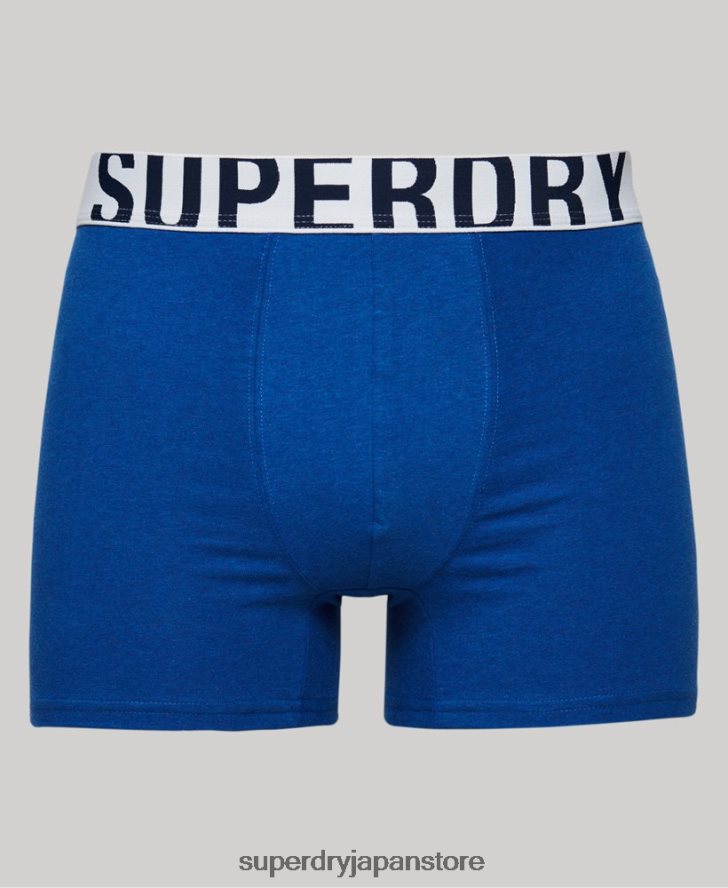 オーガニックコットンボクサー デュアルロゴ ダブルパック 男性 Superdry 衣類 青 2J62PZ1835