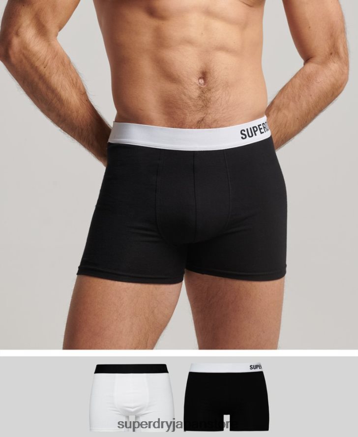 オーガニックコットン オフセットボクサー ダブルパック 男性 Superdry 衣類 黒 2J62PZ1836