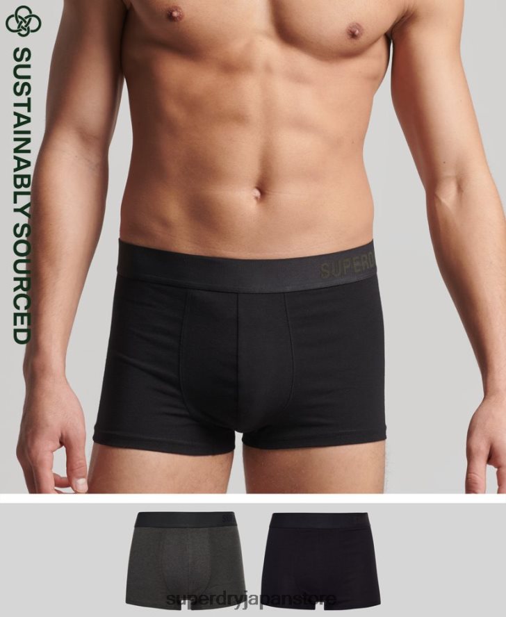 オーガニックコットントランクオフセットダブルパック 男性 Superdry 衣類 黒 2J62PZ1845