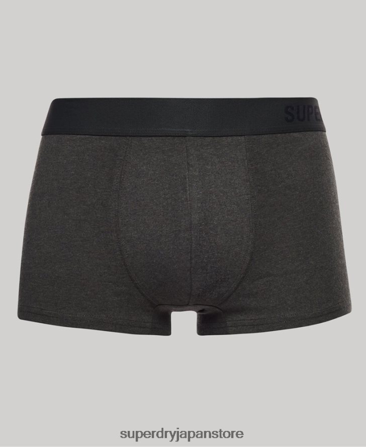 オーガニックコットントランクオフセットダブルパック 男性 Superdry 衣類 黒 2J62PZ1845