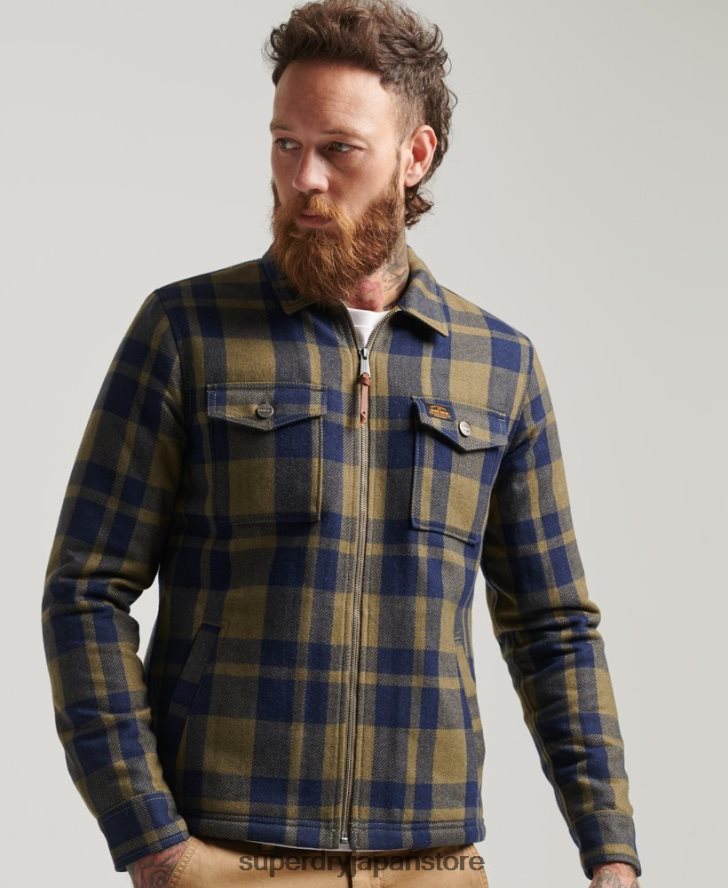 ジップスルーボルグ裏地付きウールチェックオーバーシャ​​ツ 男性 Superdry 衣類 緑 2J62PZ186