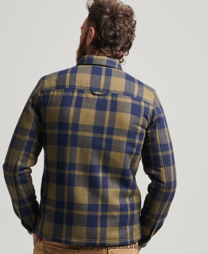 ジップスルーボルグ裏地付きウールチェックオーバーシャ​​ツ 男性 Superdry 衣類 緑 2J62PZ186