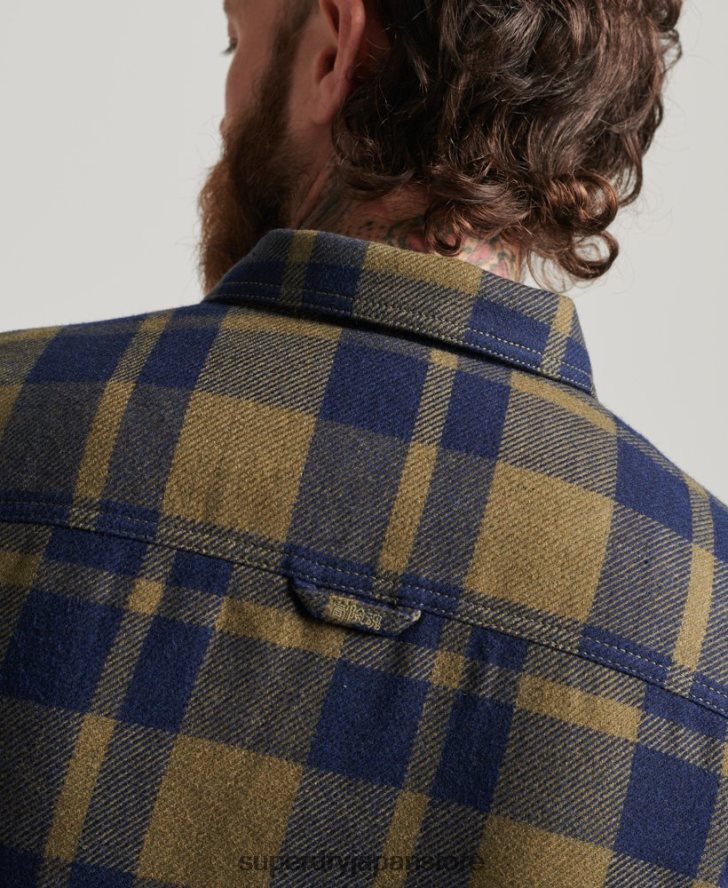 ジップスルーボルグ裏地付きウールチェックオーバーシャ​​ツ 男性 Superdry 衣類 緑 2J62PZ186