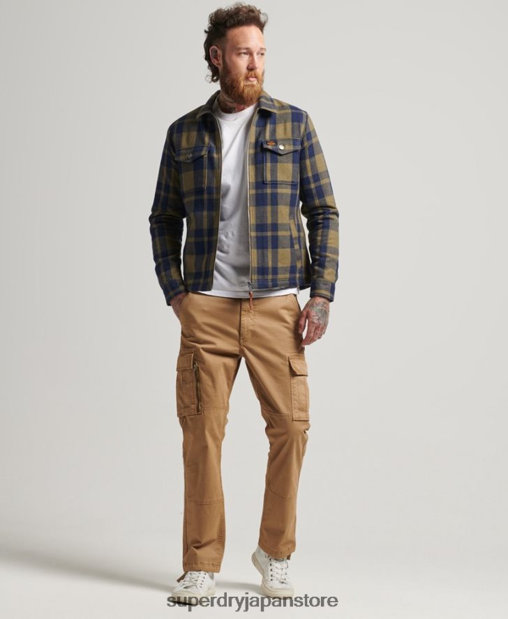 ジップスルーボルグ裏地付きウールチェックオーバーシャ​​ツ 男性 Superdry 衣類 緑 2J62PZ186