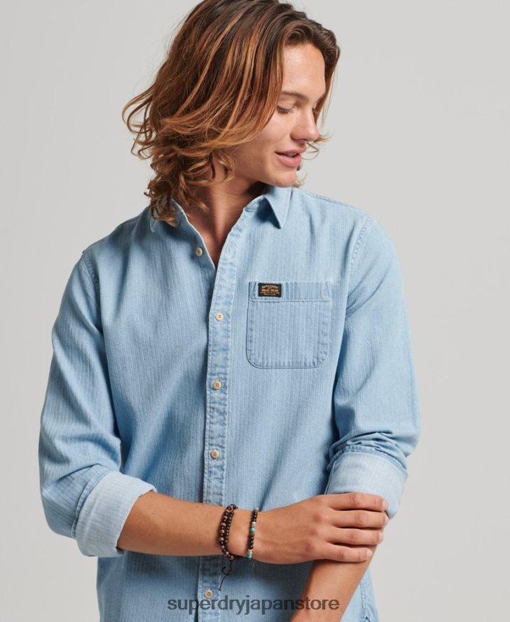 コットンワークウェア長袖シャツ 男性 Superdry 衣類 ライトブルー 2J62PZ188