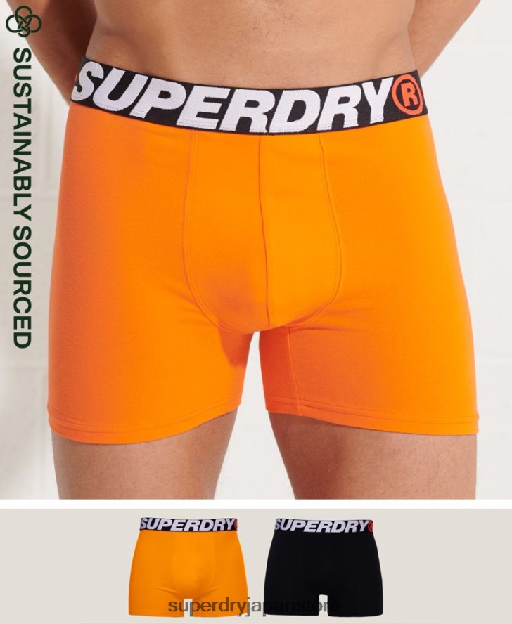 オーガニックコットンボクサー ダブルパック 男性 Superdry 衣類 オレンジ 2J62PZ1881