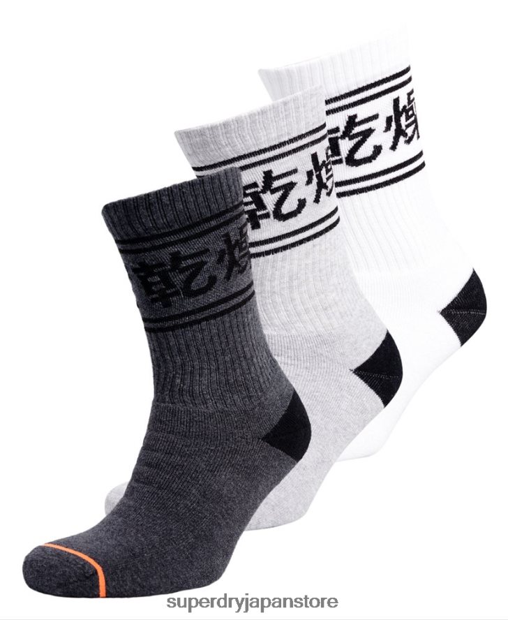 オーガニックコットン トロフィー クルーソックス トリプルパック 男性 Superdry アクセサリー 濃い灰色 2J62PZ1882