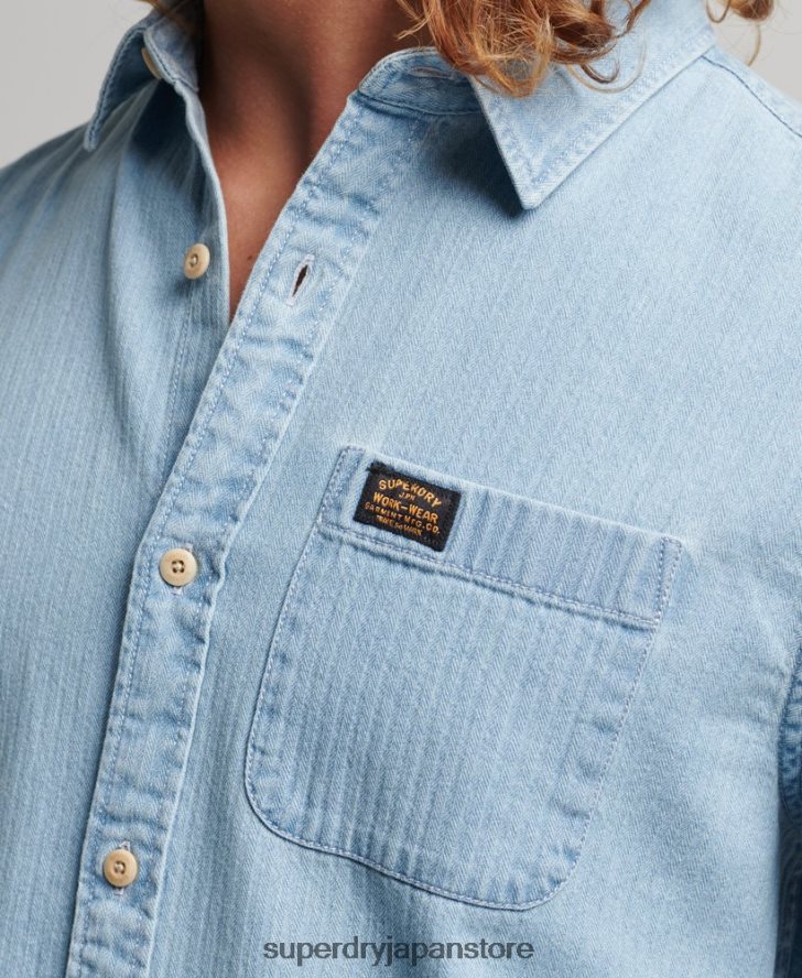 コットンワークウェア長袖シャツ 男性 Superdry 衣類 ライトブルー 2J62PZ188
