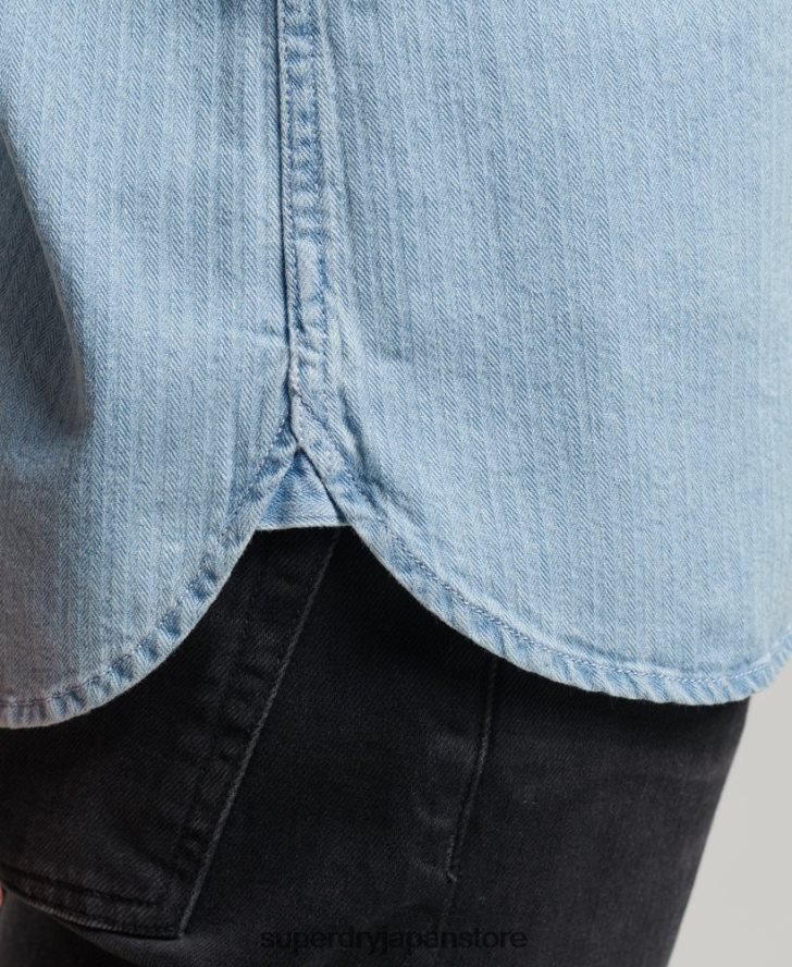 コットンワークウェア長袖シャツ 男性 Superdry 衣類 ライトブルー 2J62PZ188