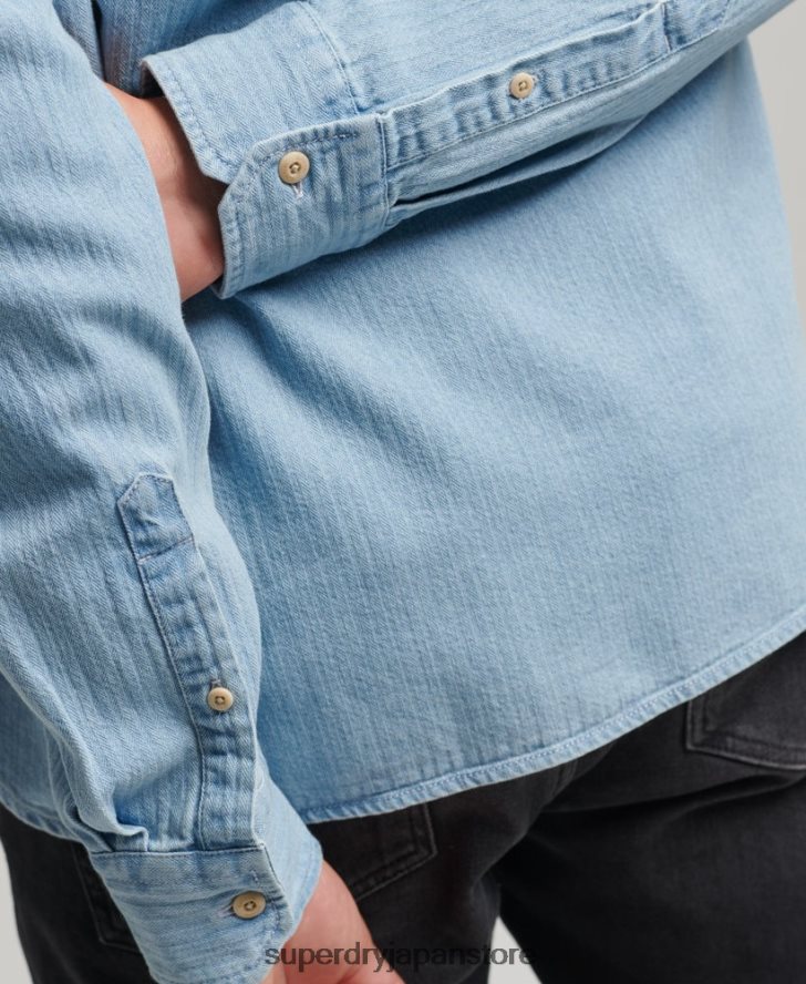 コットンワークウェア長袖シャツ 男性 Superdry 衣類 ライトブルー 2J62PZ188