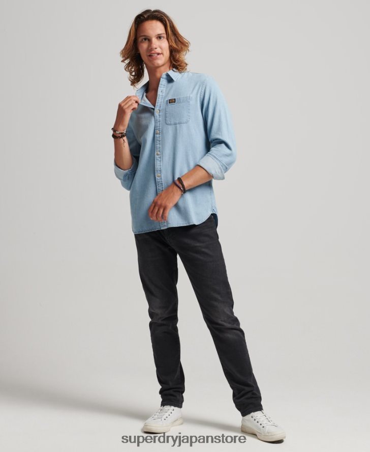 コットンワークウェア長袖シャツ 男性 Superdry 衣類 ライトブルー 2J62PZ188
