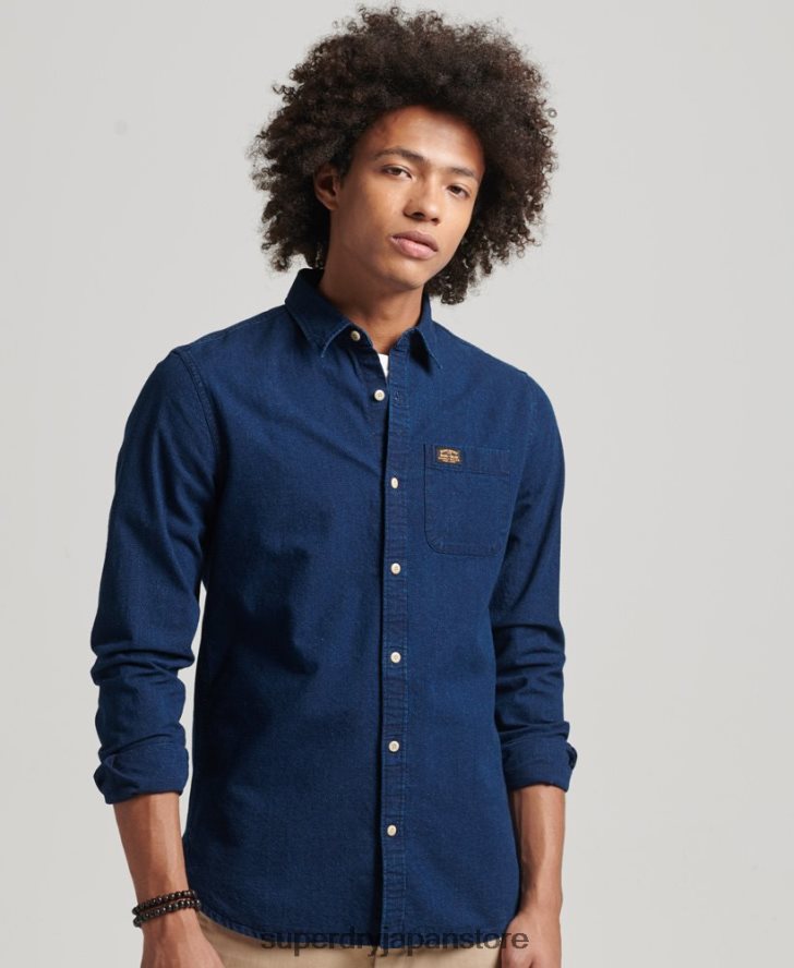 コットンワークウェア長袖シャツ 男性 Superdry 衣類 濃紺 2J62PZ194