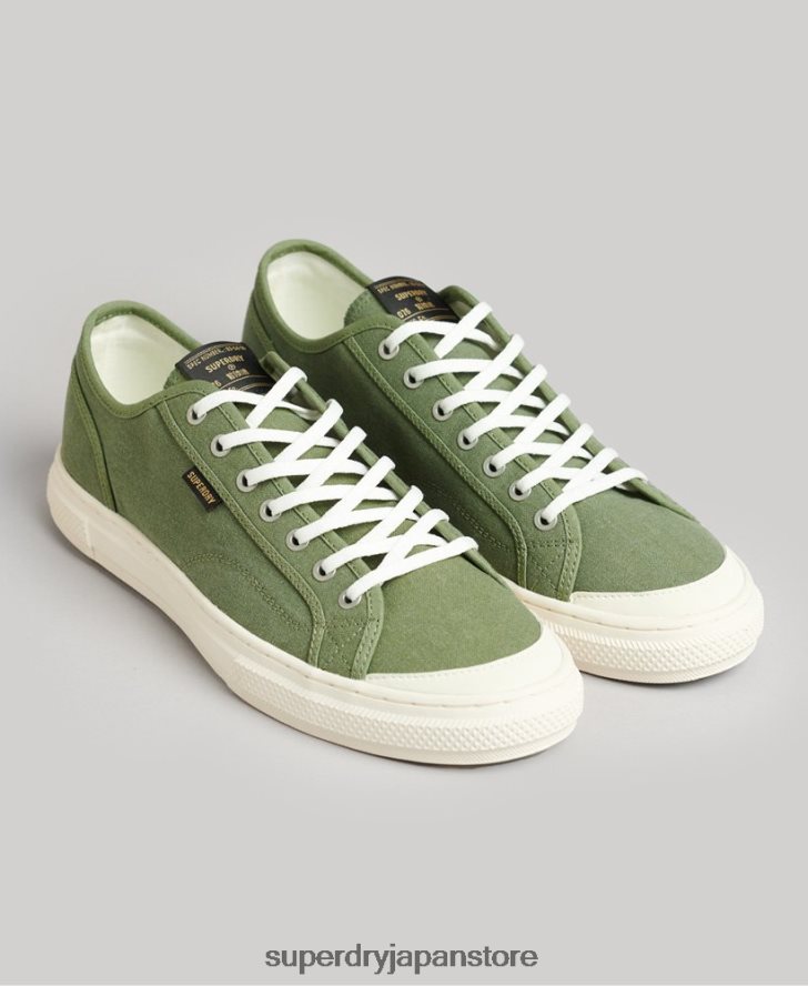 ビーガン キャンバス ロートップ スニーカー 男性 Superdry 靴 緑 2J62PZ1948