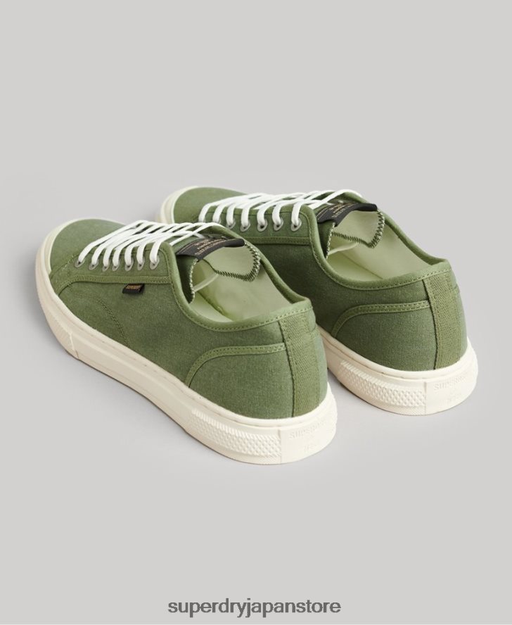 ビーガン キャンバス ロートップ スニーカー 男性 Superdry 靴 緑 2J62PZ1948