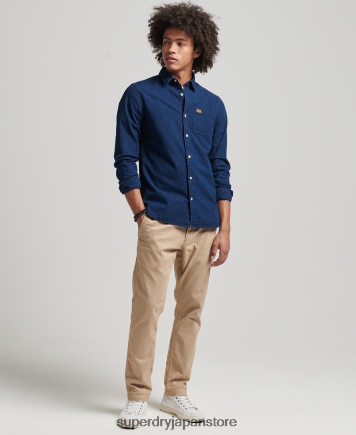 コットンワークウェア長袖シャツ 男性 Superdry 衣類 濃紺 2J62PZ194