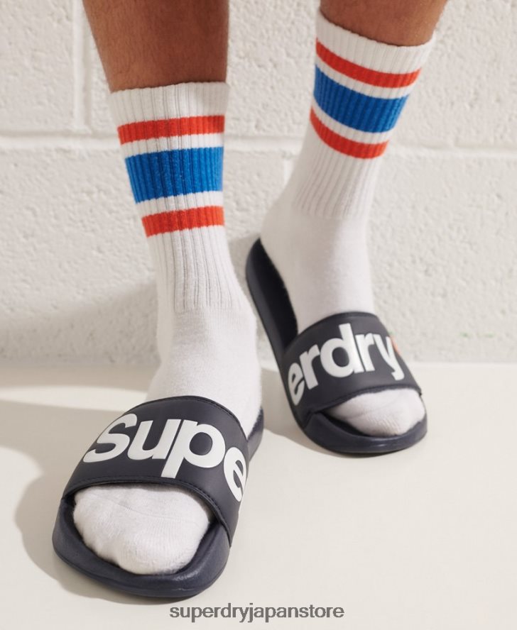 クラシックロゴスライダー 男性 Superdry 靴 海軍 2J62PZ1952