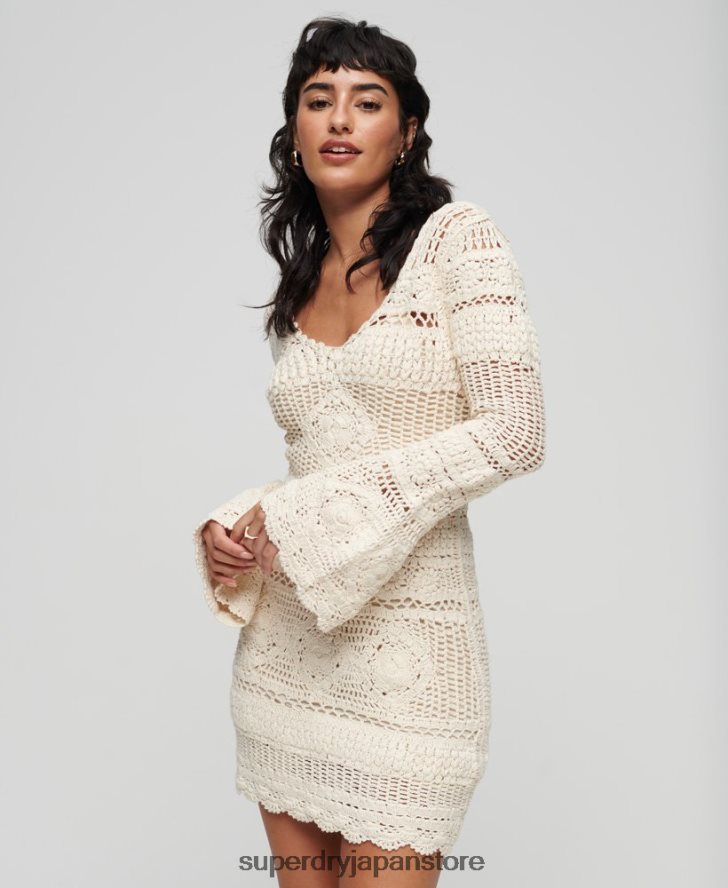 かぎ針編みフレアスリーブミニドレス 女性 Superdry 衣類 クリーム 2J62PZ1957