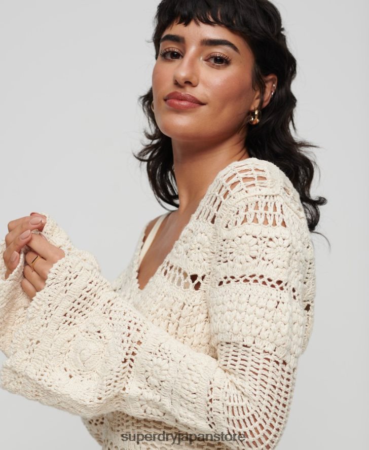 かぎ針編みフレアスリーブミニドレス 女性 Superdry 衣類 クリーム 2J62PZ1957