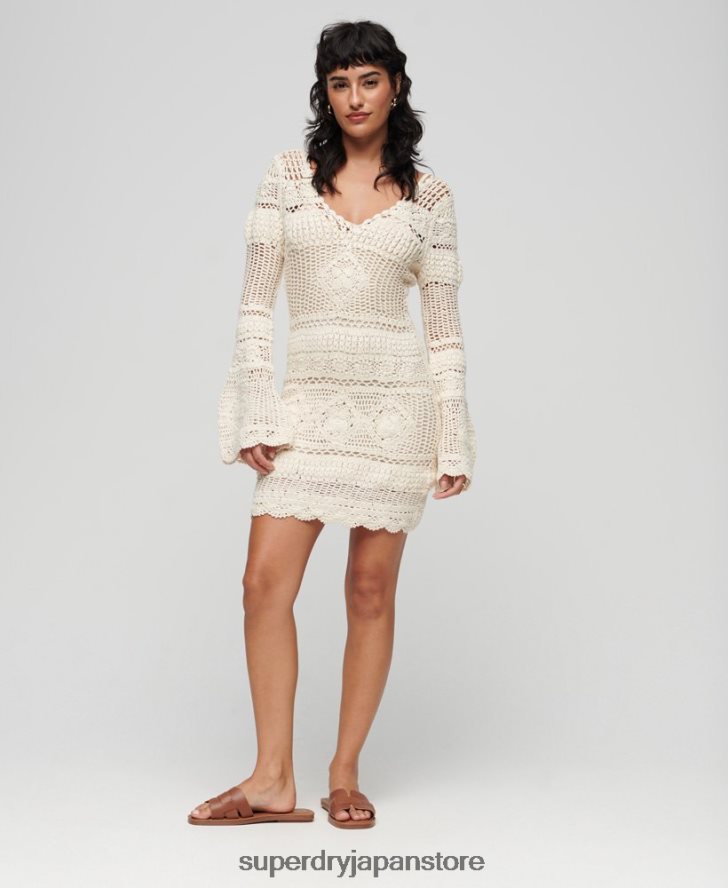かぎ針編みフレアスリーブミニドレス 女性 Superdry 衣類 クリーム 2J62PZ1957