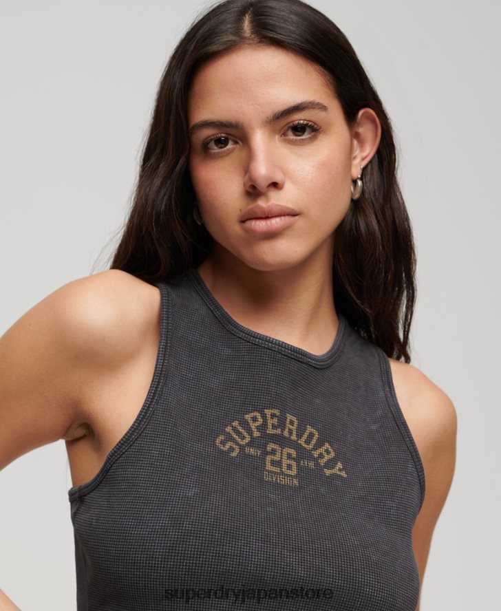 アスレチック エッセンシャル ワッフル クロップド タンクトップ 女性 Superdry 衣類 濃い灰色 2J62PZ1960