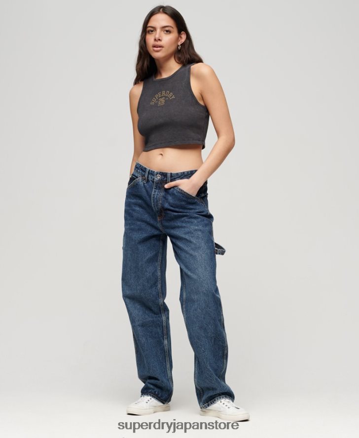 アスレチック エッセンシャル ワッフル クロップド タンクトップ 女性 Superdry 衣類 濃い灰色 2J62PZ1960
