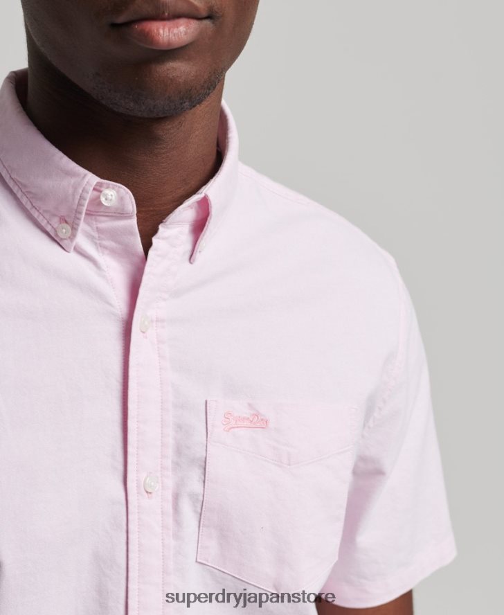 オーガニックコットン ヴィンテージ オックスフォード 半袖シャツ 男性 Superdry 衣類 ピンク 2J62PZ197