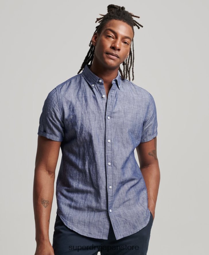 オーガニックコットンリネン半袖シャツ 男性 Superdry 衣類 濃紺 2J62PZ198