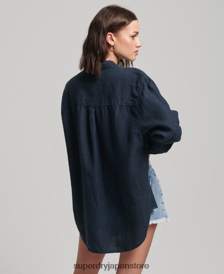 カジュアルリネンボーイフレンドシャツ 女性 Superdry 衣類 海軍 2J62PZ1980