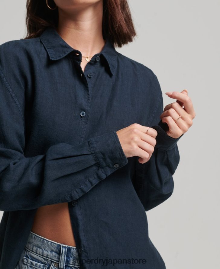カジュアルリネンボーイフレンドシャツ 女性 Superdry 衣類 海軍 2J62PZ1980