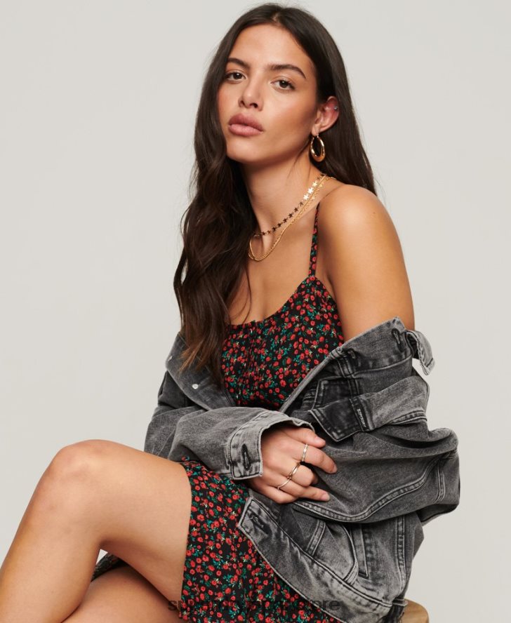 プリントボタンキャミミディドレス 女性 Superdry 衣類 黒 2J62PZ1987