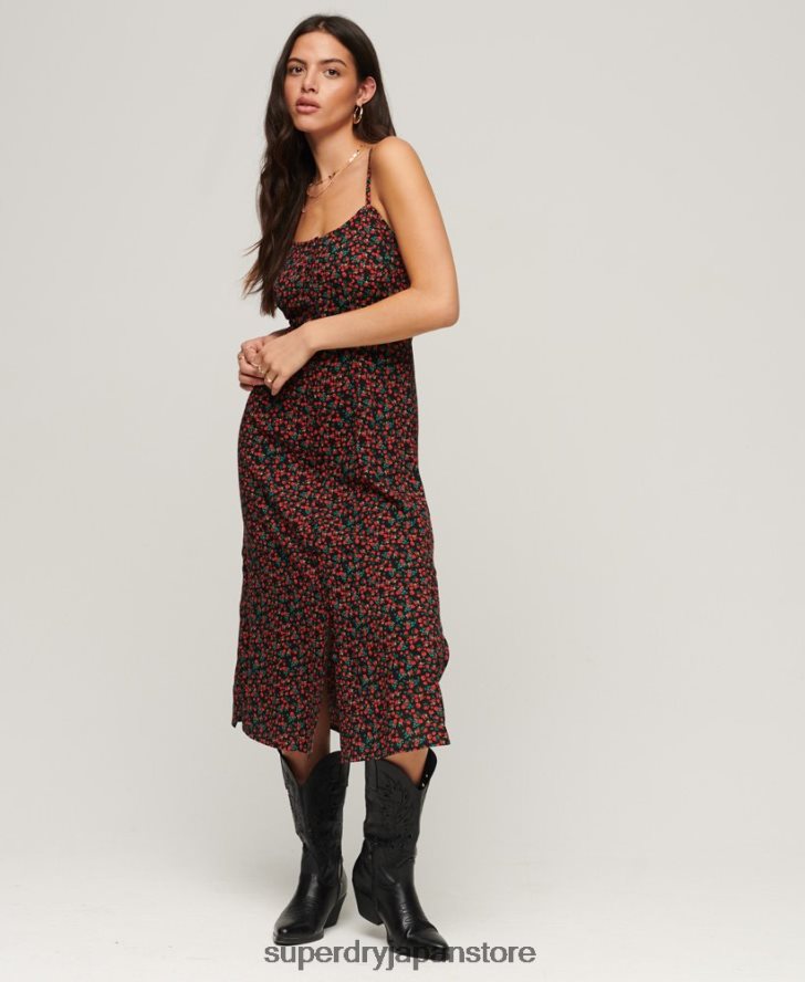 プリントボタンキャミミディドレス 女性 Superdry 衣類 黒 2J62PZ1987