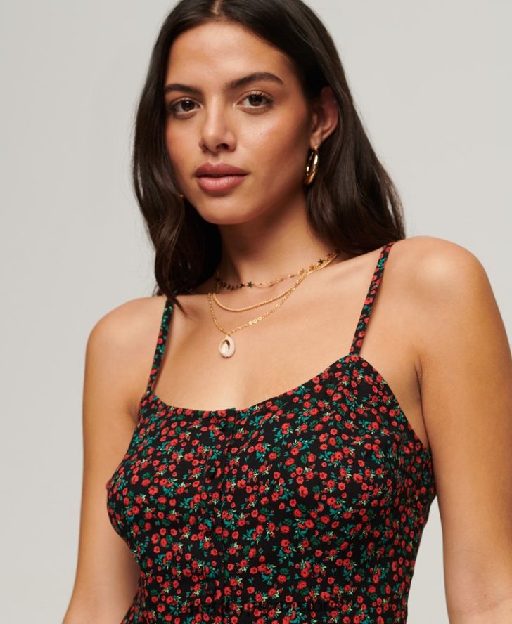 プリントボタンキャミミディドレス 女性 Superdry 衣類 黒 2J62PZ1987