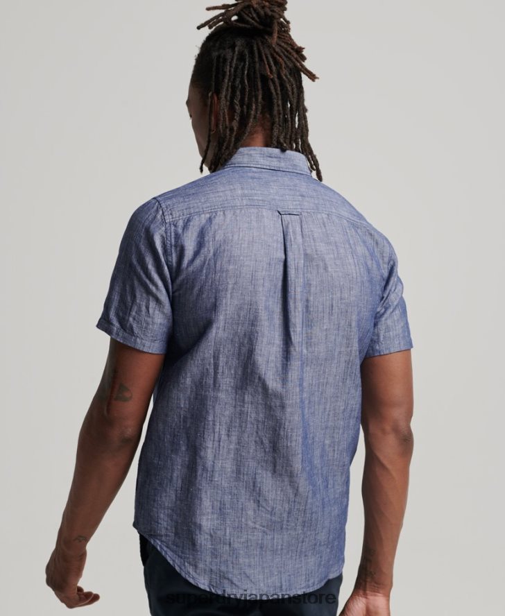 オーガニックコットンリネン半袖シャツ 男性 Superdry 衣類 濃紺 2J62PZ198